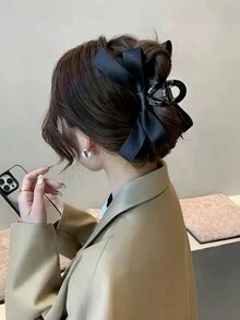 1入組女孩黑色絲帶蝴蝶結髮夾，大號，適用於髮髻髮型、髮夾、髮卡、頭飾 - 黑色 - 查看 5