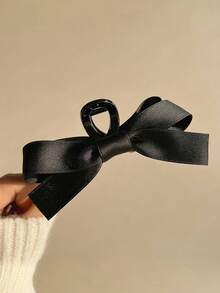 1入組女孩黑色絲帶蝴蝶結髮夾，大號，適用於髮髻髮型、髮夾、髮卡、頭飾 - 黑色 - 查看 3