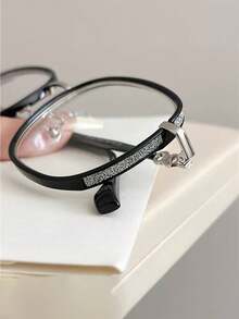 1 chiếc kính kim loại gọng vuông phong cách Hàn Quốc, trang trí bằng đá giả, kính cận, thời trang, nhiều màu sắc cho nam và nữ - Trong sáng - Xem 12