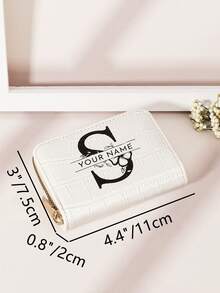 定制姓名签名鳄鱼印花字母花朵图案时尚多卡位钱包，短款钱包，适合情人节、母亲节、生日礼物，女士钱包和包包，本地潮流 - 白色 - 查看 10