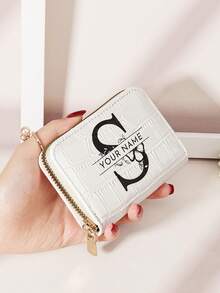 定制姓名签名鳄鱼印花字母花朵图案时尚多卡位钱包，短款钱包，适合情人节、母亲节、生日礼物，女士钱包和包包，本地潮流 - 白色 - 查看 8