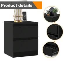 Sleek Wooden 2-Drawer Nightstand For Bedrooms - Bedside End Table Organizer With Black Finish, Dimensions: 17.72" X 13.78" X 18.51" - 黑色 - 查看 9
