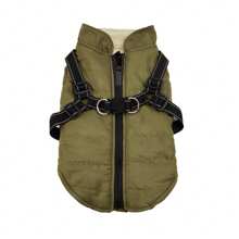 1 件防水防风保暖宠物夹克，拉链领反光条背带，适用于猫狗，秋冬季户外外套 - 軍綠色 - 查看 5