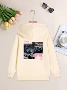 1 件青少年女孩休闲印花套头连帽衫，保暖内衬长袖运动衫，适合秋冬季学生 - 连帽衫激发每个孩子的想象力和冒险精神