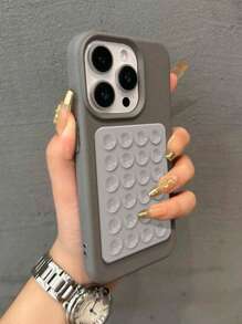 Back To School Holder Luxury Suction Cup Stand Litchi Pattern Phone Case Compatible With Iphone 15 14 13 12 11 Pro Max Fashion Simple Shockproof Phone Case Waterproof Anti-Fall Scratch Resistant - Grey - View 3