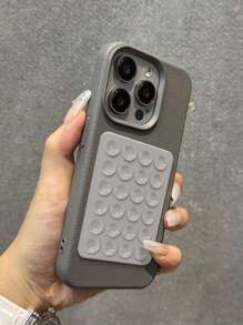 Back To School Holder Luxury Suction Cup Stand Litchi Pattern Phone Case Compatible With Iphone 15 14 13 12 11 Pro Max Fashion Simple Shockproof Phone Case Waterproof Anti-Fall Scratch Resistant - Grey - View 2