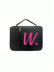 1 件圣经袋，首字母印刷 A-Z，圣经封面，圣经架，便携整理袋，带拉链和口袋，适用于标准尺寸圣经袋，用于圣经学习，圣经封面，花卉圣经盒，带手柄圣经袋，非常适合成人女性男性圣经学习（黑色）（拉链位置随机） - 黑色 - 查看 26