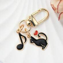 1 móc khóa hình nốt nhạc và mèo đen hình trái tim, trang trí đuôi trái tim theo phong cách hoạt hình, mặt dây chuyền móc khóa làm quà tặng ngày lễ, phụ kiện hàng ngày cho chìa khóa ô tô và điện thoại - màu đen - Xem 5