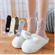 2 Pairs Cartoon Thick Warm Fluffy Socks For Women, Mid-Calf, Suitable For Autumn/Winter, Indoor, Sleeping, Japanese Style