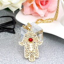 1 件阿拉伯女式水滴吊坠项链金色镂空阿拉伯式泪滴设计阿尔及利亚新娘珠宝 - 吊墜項鍊 - 查看 11