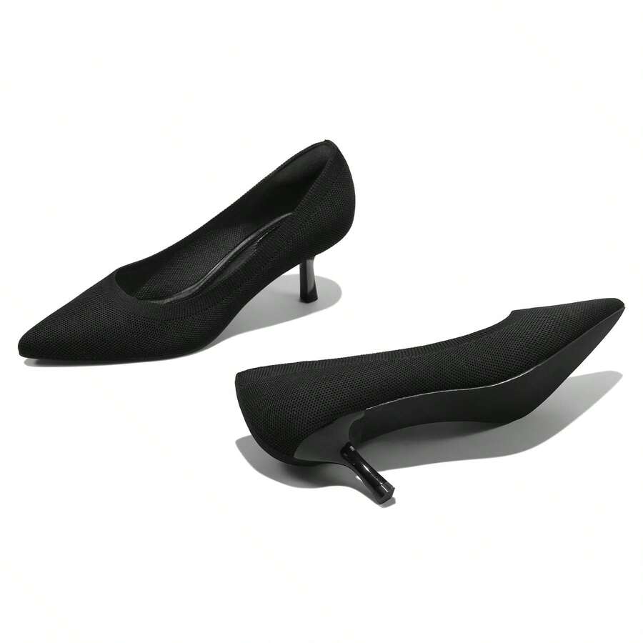 Women's Pointed Toe Pumps 2 Inch Kitten Heeled Pump Low Heel Dress Shoes - Black - View 1