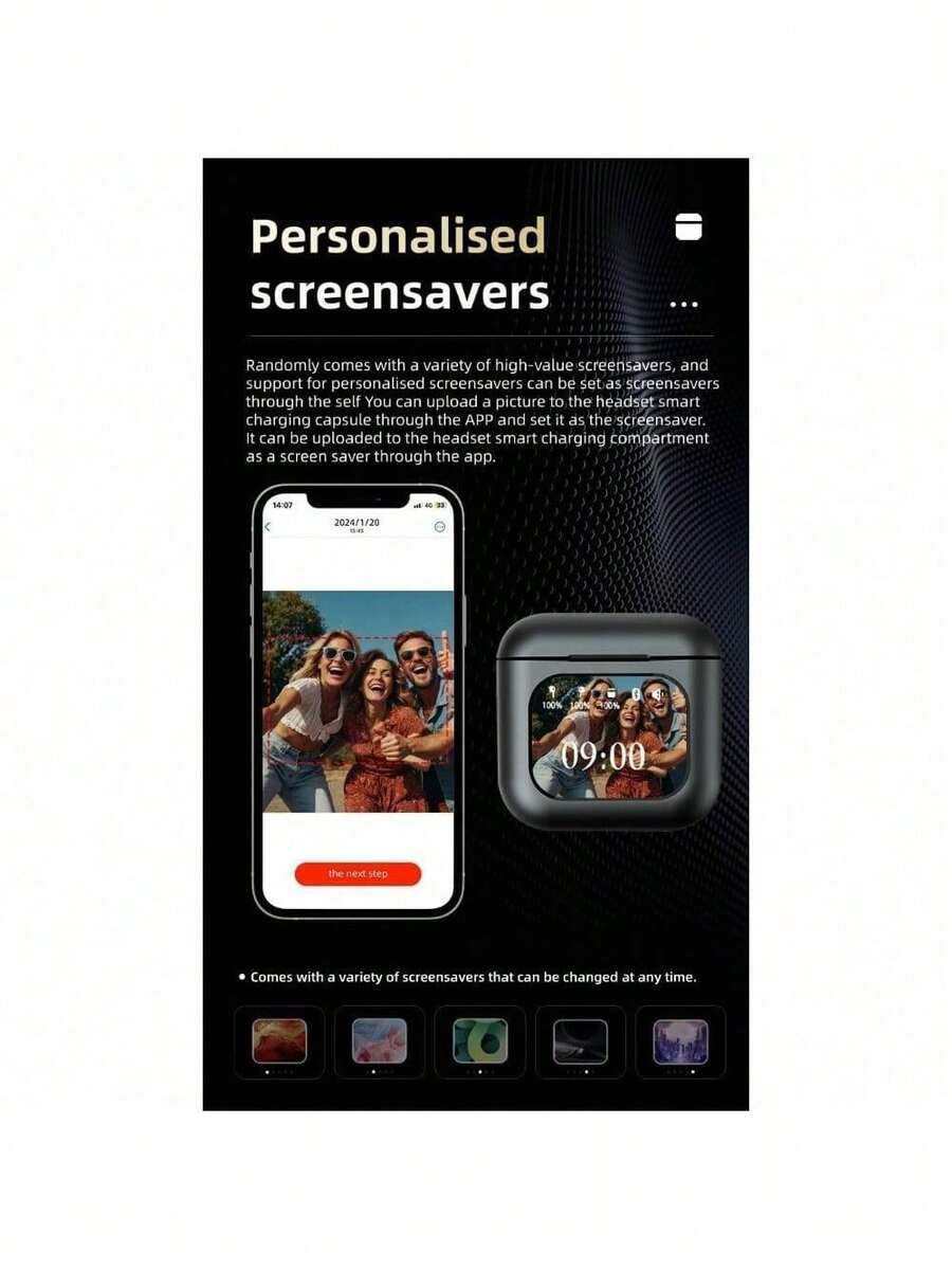 Premier Bluetooth Earbuds Smart Touch Headset, Customizable Screen