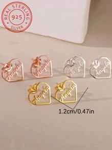 A Pair Of 925 Silver Personalized Fashion Hollow Geometric Heart Earrings And Earrings, A Unique And Meaningful Gift, Warm And Unique Accessory Jewelry, Light Luxury Women's And Men's Jewelry Accessories, A Surprise Gift For Lovers, Friends And Family - Silver - View 2