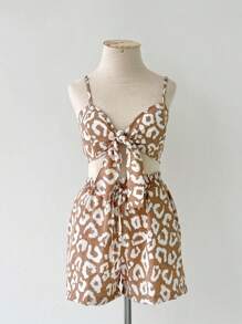 Women's Shorts Suit Casual And Stylish Solid Color Leopard Print Shorts - Màu be - Xem 1