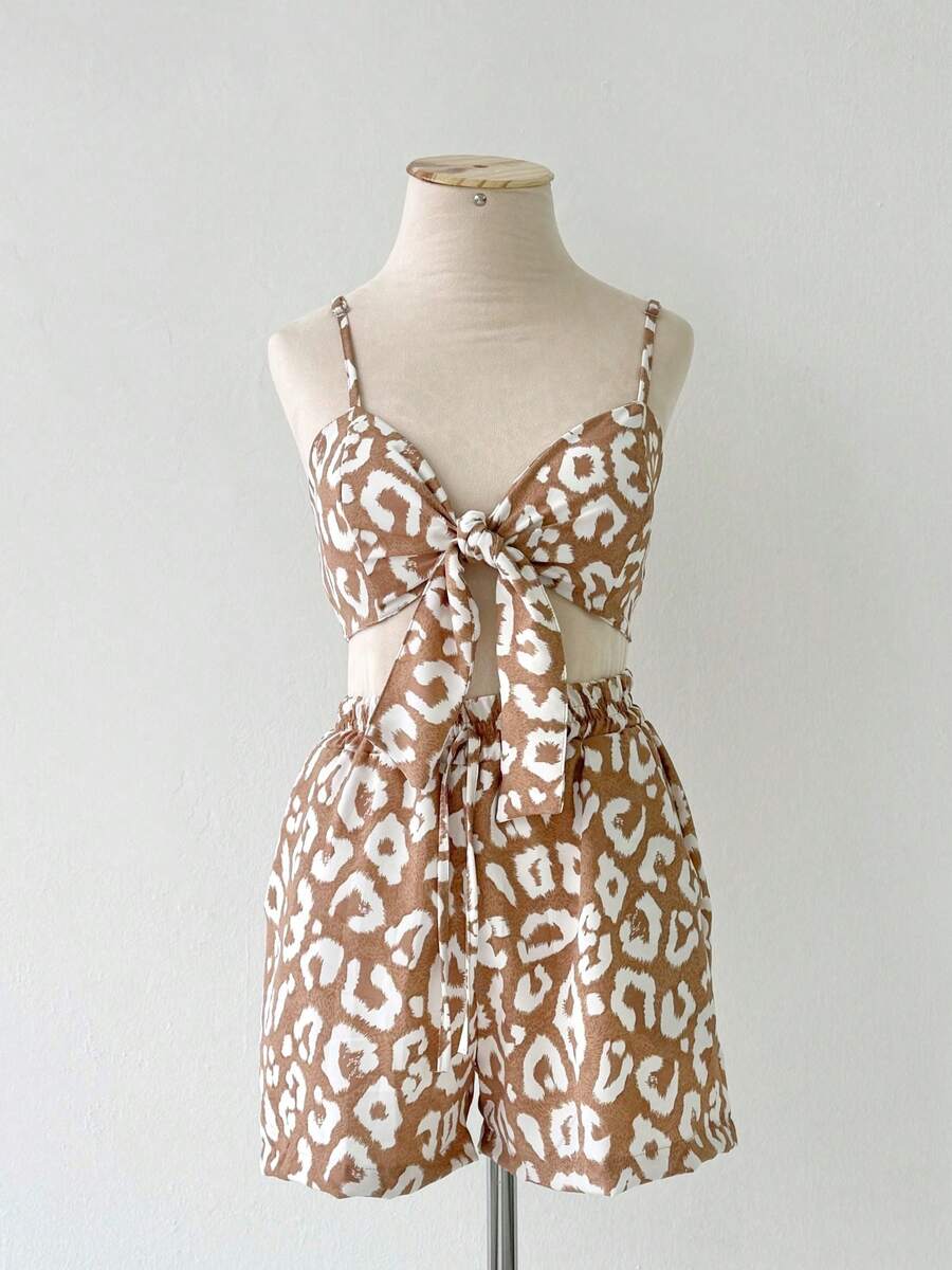 Women's Shorts Suit Casual And Stylish Solid Color Leopard Print Shorts - Màu be - Xem 1