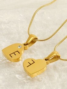 MECYLIFE 1 chiếc vòng cổ xích rắn tròn bằng thép không gỉ thời trang có mặt dây chuyền đính đá hình trái tim 26 chữ cái, thiết kế tối giản dành cho phụ nữ - Vàng - Xem 4