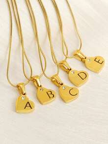 MECYLIFE 1 chiếc vòng cổ xích rắn tròn bằng thép không gỉ thời trang có mặt dây chuyền đính đá hình trái tim 26 chữ cái, thiết kế tối giản dành cho phụ nữ - Vàng - Xem 2