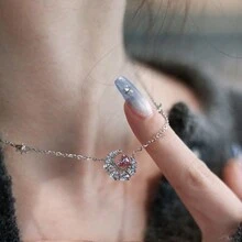1 件时尚小众设计 S925 纯银项链心形和月亮组合女式粉色浪漫女孩爱情梦幻项链情人节礼物周年纪念节日礼物 - 銀色 - 查看 4