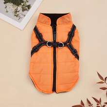 1pc Waterproof Windproof Warm Pet Jacket, Zipper Front With Reflective Strips, Chest Harness, Outdoor Coat For Cats & Dogs, Autumn/Winter