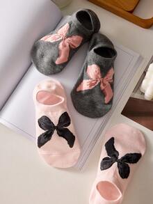 3 双女士隐形袜子，蝴蝶结个性流行短袜，颜色随机 - 彩色 - 查看 4