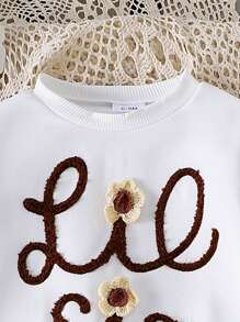 2 件套女婴可爱花卉印花长袖运动衫 + 条纹裤套装，秋冬 - 白色 - 查看 3