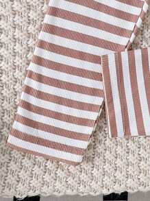 2 件套女婴可爱花卉印花长袖运动衫 + 条纹裤套装，秋冬 - 白色 - 查看 6