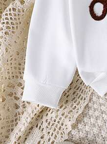 2 件套女婴可爱花卉印花长袖运动衫 + 条纹裤套装，秋冬 - 白色 - 查看 4