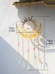 1 件太阳和月亮水晶捕光器挂饰 - 波西米亚风新月墙饰，带有旭日设计、星形吊坠和彩虹棱镜水晶，适用于家庭、花园或窗户装饰 - 彩色 - 查看 2