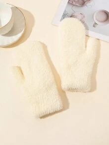 1 双女孩黑白蓬松加厚手套，水貂毛绒，适合户外滑雪，秋冬季 - 彩色 - 查看 10