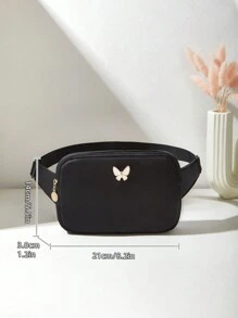 Fashionable Women's Minimalist Casual Outdoor Travel Shopping Waist Bag, Chest Bag, Butterfly Handbag, Commute Sports Small Square Bag, Camera Bag, Shoulder Bag, Clutch, Coin Purse, Phone Bag, Adjustable Strap, Scream Lady Bag, Wallet, College Style Student Valentine's Day Personalized Gift, Cosmetic Coin Purse And Pouch, Women's Coin Purse, Key Holder, Lipstick Bag - Black - View 4