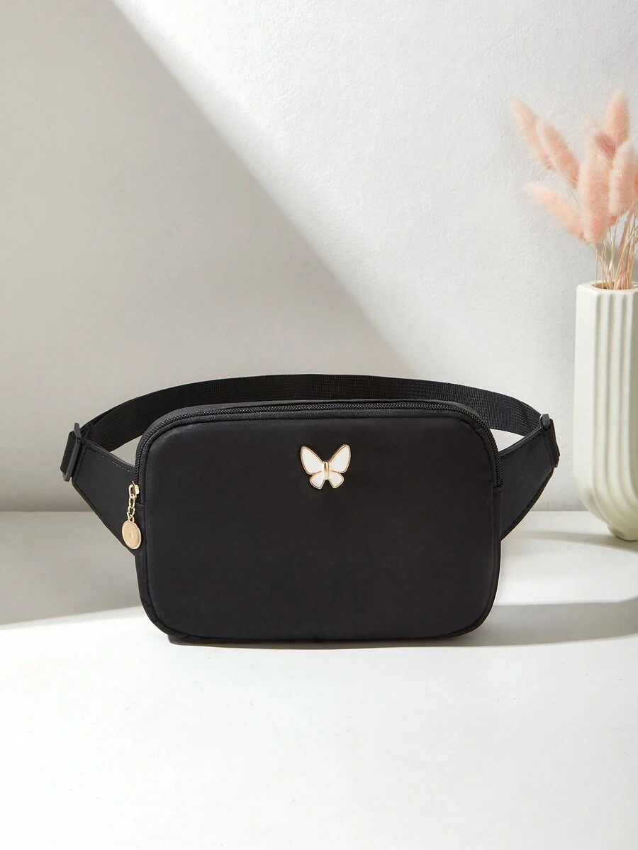 Fashionable Women's Minimalist Casual Outdoor Travel Shopping Waist Bag, Chest Bag, Butterfly Handbag, Commute Sports Small Square Bag, Camera Bag, Shoulder Bag, Clutch, Coin Purse, Phone Bag, Adjustable Strap, Scream Lady Bag, Wallet, College Style Student Valentine's Day Personalized Gift, Cosmetic Coin Purse And Pouch, Women's Coin Purse, Key Holder, Lipstick Bag - Black - View 1