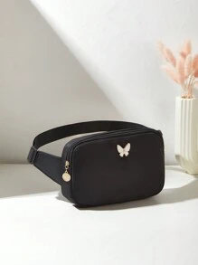 Fashionable Women's Minimalist Casual Outdoor Travel Shopping Waist Bag, Chest Bag, Butterfly Handbag, Commute Sports Small Square Bag, Camera Bag, Shoulder Bag, Clutch, Coin Purse, Phone Bag, Adjustable Strap, Scream Lady Bag, Wallet, College Style Student Valentine's Day Personalized Gift, Cosmetic Coin Purse And Pouch, Women's Coin Purse, Key Holder, Lipstick Bag - Black - View 2