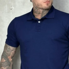 Men's Basic Plain Polo Shirt Premium Piquet Knit 4 Colors Available - Màu xanh hải quân - Xem 2