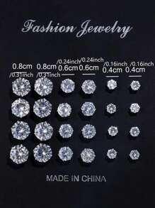 kuuioe 12 Pairs Of Simple Exquisite Fashion Zirconia Inlaid Earrings In Different Sizes, Men's Creative Gift Earrings Set For Wedding Party - Earrings - View 3