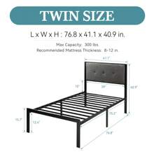 HOOMIC 4 Sizes Metal Bed Frame, Upholstered Headboard With Square Stitched, Classic Button Tufted, Faux Leather, No Box Spring Needed, Black/Dark Grey, Twin Size/Full Size/Queen Size/King Size Bed * Bed Frame Queen Queen Bed Frame Bed Frame Full Full Size Bed Frame King Size Bed Frame Twin Bed Frame Room Decor Home Decor Christmas Decor Bedroom Decor Valentine Day Decor Storage Living Room Decor Furniture House Decor - Dark Grey - View 8