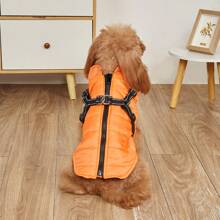 1pc Waterproof Windproof Warm Pet Jacket, Zipper Front With Reflective Strips, Chest Harness, Outdoor Coat For Cats & Dogs, Autumn/Winter