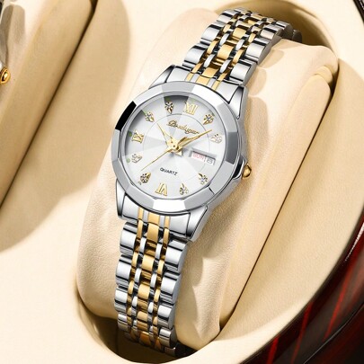 POEDAGAR Damen Uhr Mädchen echte Marke POEDAGAR komplett aus Edelstahl mit silbergold Armband, wasserdicht, elegant, luxuriöse Kristallskala, leuchtendes 3D Glas Zifferblatt, Kalender Datumsanzeige, wasserfest, importiertes Japan Quarzwerk, Ehefrau, Mutter, Hochzeit, Souvenirs, Prüfungen, Schulanfang Grundausstattung