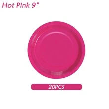 80 件/套热粉色派对用品，包括 20 件 7 英寸/20 件 9 英寸一次性盘子、20 张餐巾、20 个杯子、派对装饰品，适合多人生日派对、派对装饰