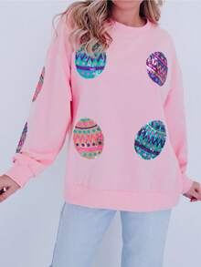 Playful Pink Sequin Easter Egg Sweatshirt - Pink - View 2