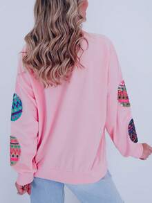 Playful Pink Sequin Easter Egg Sweatshirt - Pink - View 3
