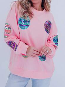 Playful Pink Sequin Easter Egg Sweatshirt - Pink - View 4