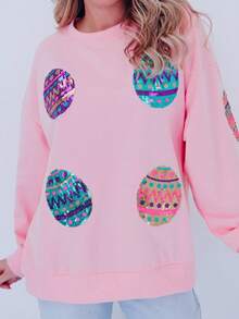 Playful Pink Sequin Easter Egg Sweatshirt - Pink - View 6