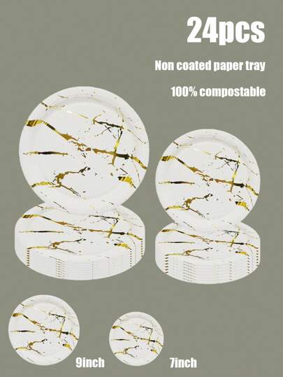 Zestaw 24 sztuk/12 sztuk, wykonany z materiałów, w tym jednorazowe talerze papierowe, talerze na posiłki z teksturą tłoczenia na gorąco, 7-calowe talerze papierowe, 9-calowa tektura, jednorazowe talerze na przyjęcia, materiały, talerze papierowe, akcesoria na przyjęcia, dekoracje na przyjęcia, talerze deserowe, używane na przyjęcia, spotkania, grille, dzikie warzywa, kemping, prezenty dla matek, przyjęcia urodzinowe o tematyce urodzinowej i zestawy sztućców, talerze, chusteczki, kubki papierowe, wystrój domu, artykuły wakacyjne, prezenty dla dzieci, wyprzedaż jednorazowych talerzy papierowych