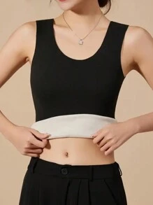 3pcs Women's Warm Rib-Knit Reversible Thermal Lined Tank Top, Solid Color