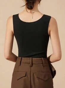 3pcs Women's Warm Rib-Knit Reversible Thermal Lined Tank Top, Solid Color