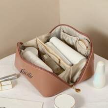Bolsa de maquillaje personalizada para novia - Caja de almacenamiento de cosméticos de piel sintética personalizada con gran capacidad, adecuada para mujeres, ideal como regalo para damas de honor y Navidad, bolsa de maquillaje, accesorios de viaje