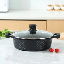 家用不粘锅具套装，包括汤锅和煎锅，采用大理石涂层铝合金制成，适用于燃气灶海鲜煮 - 彩色 - 查看 11