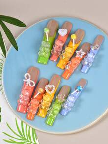 10 件 Y2K 超长 3D DIY 手工按压指甲法式美甲指甲满水钻闪光装饰假指甲方形长指甲，1 个指甲锉和 1 个指甲胶，适合女孩和女士节日派对和日常穿着和生日礼物美甲沙龙美甲用品指甲 - 彩色 - 查看 3