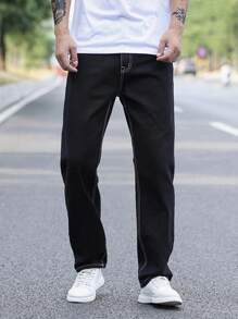Men's Fashionable Casual Outdoor Activities Streetwear Comfortable Black Denim Jeans, All-Season