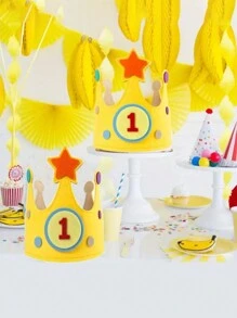 1 set Sombrero de corona de número de fieltro para cumpleaños, gorra ajustable con diseño floral, estilo de dibujos animados, partes de color aleatorio, regalo para baby shower, Pascua, para niñas/niños